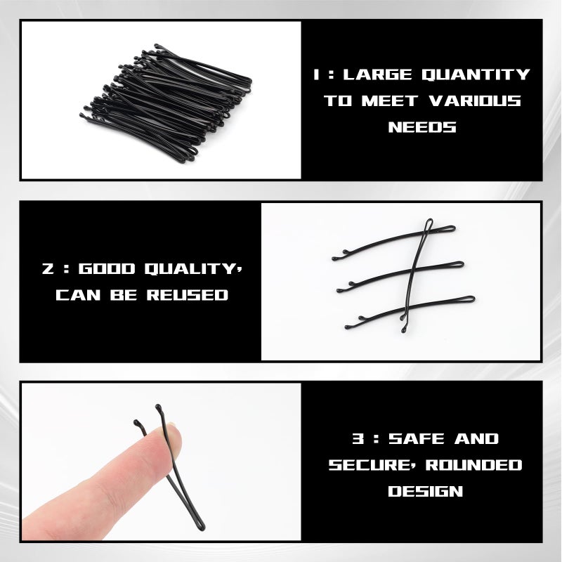 Pretwad 100 PCS Curved Hair Pins for Women - Black Flat Bobby Hairpins with Ball Tips, Elegant Hair Pins, Non-slip Decorative Long Short Women Girls Nickel Free Hairdressing Wedding Accessories - Image 3